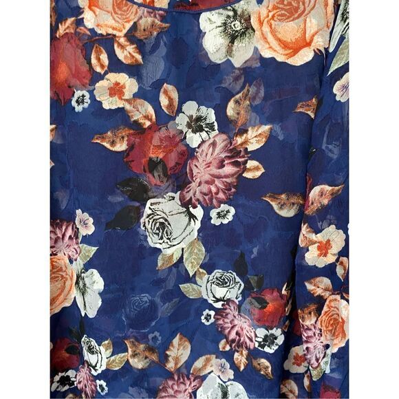 Lord and Taylor floral blouse/sheer longsleeve/ties on cuffs size extra-large￼ - Picture 4 of 6